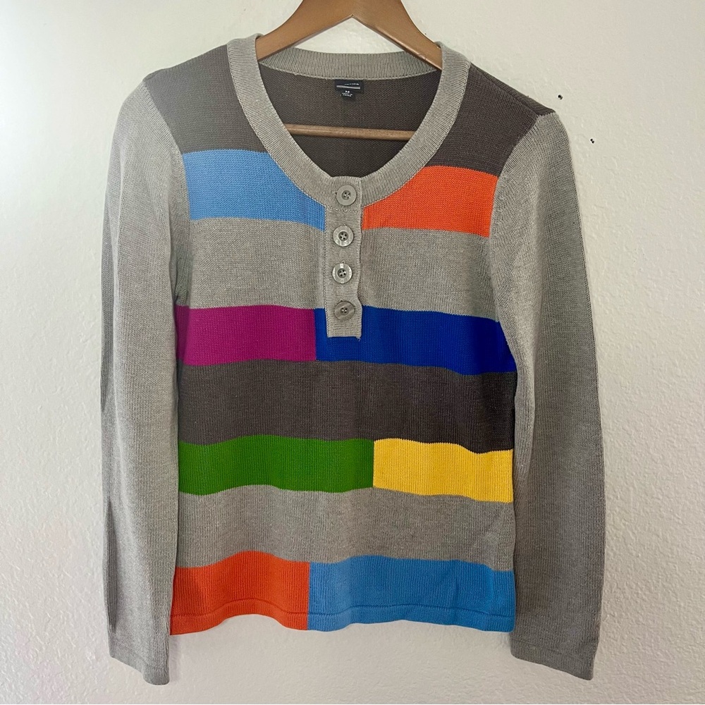 Rafaella Women’s Colorblock Henley Sweater Size Medium